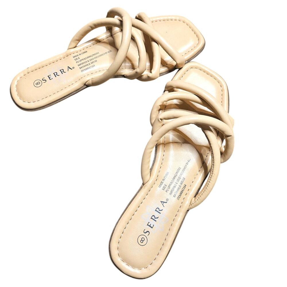 Serra Size 8 Plush Beige Flats Criss Cross Top Shoes